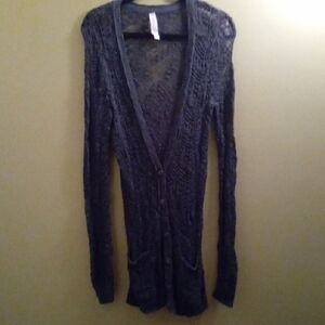 Womans S Aeropostale Blue Cardigan Sweater Open Front Lightweight OpenKnit VNeck